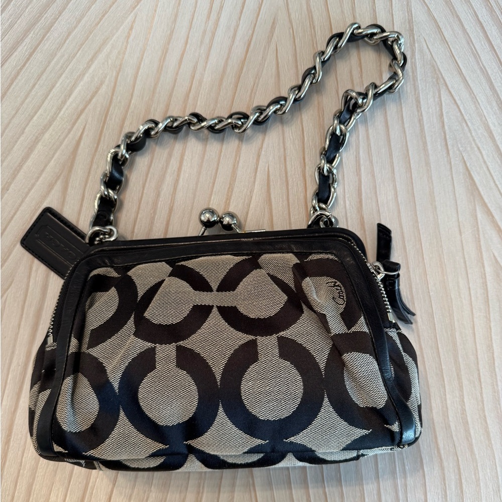 Coach 13623 Parker Black Signature C Optic Canvas Kiss Lock Shoulder Bag - Picture 11 of 11